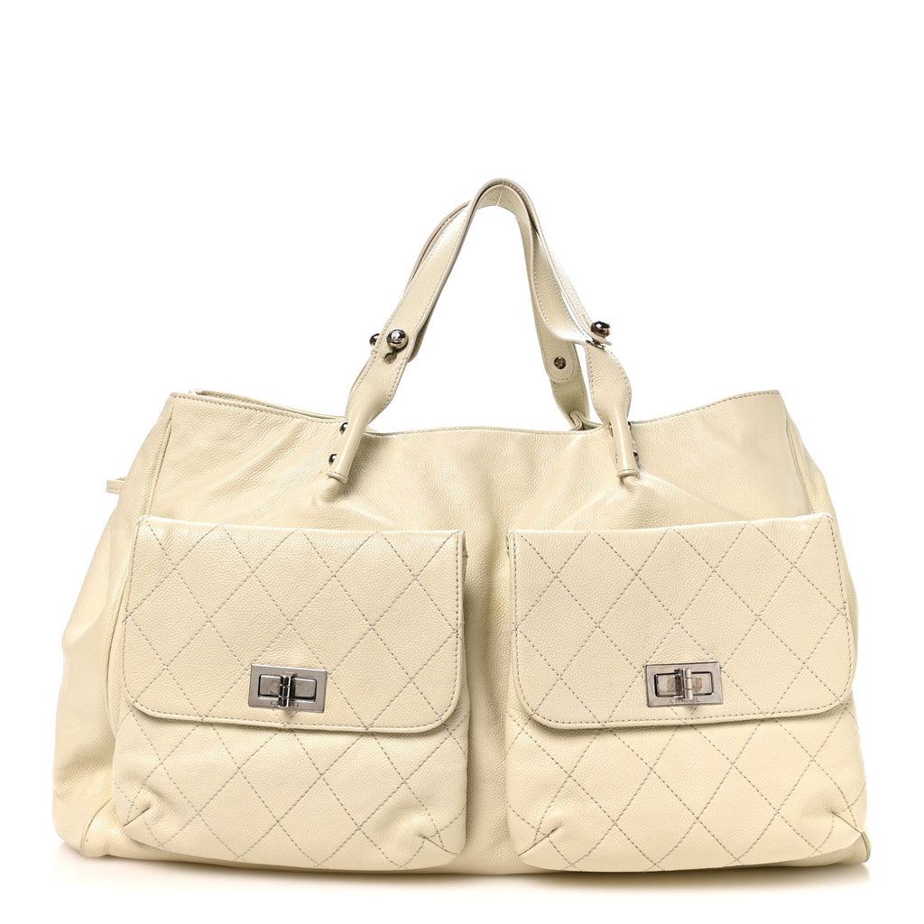 Glazed Caviar Reissue Double Pocket In the City Tote White