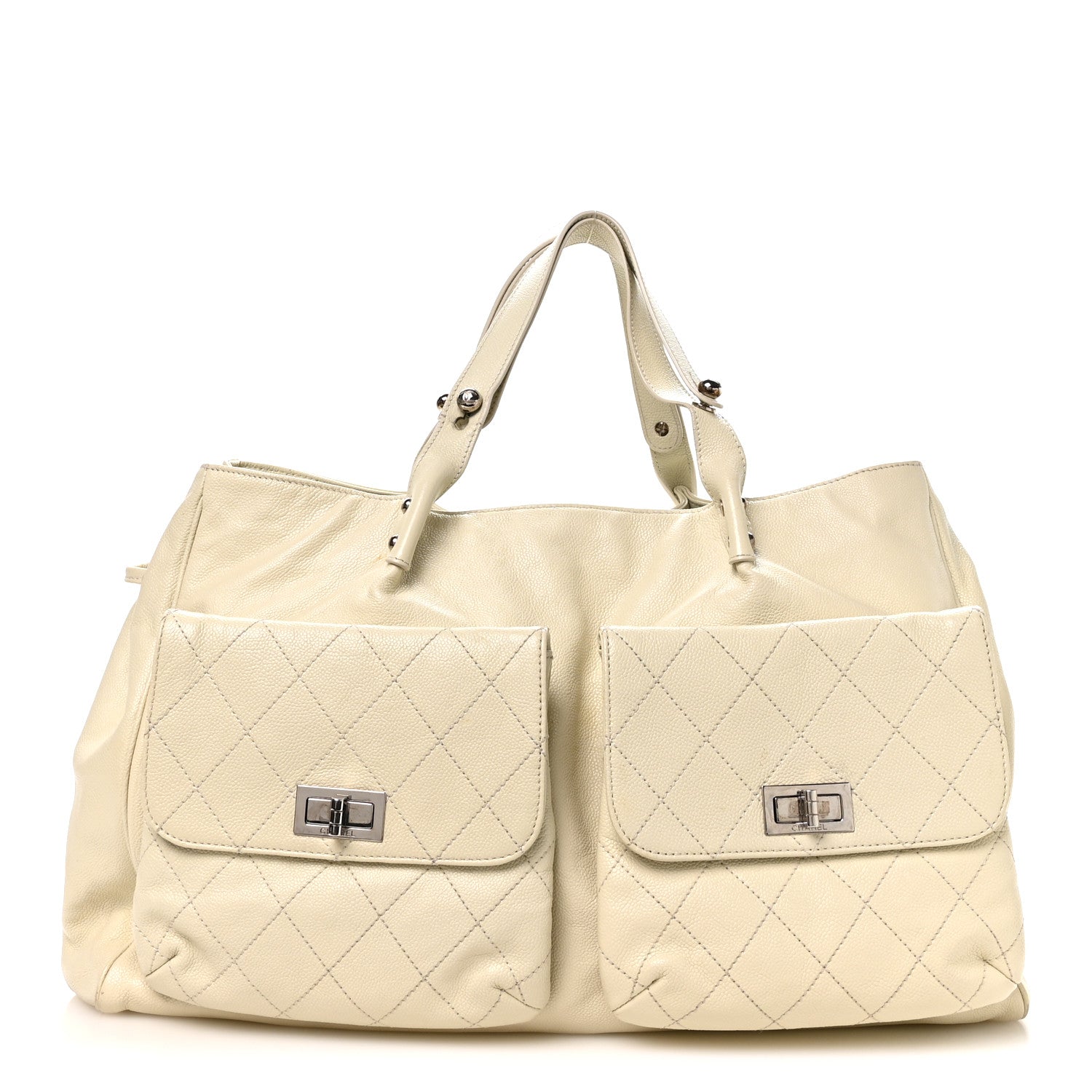 Glazed Caviar Reissue Double Pocket In the City Tote White