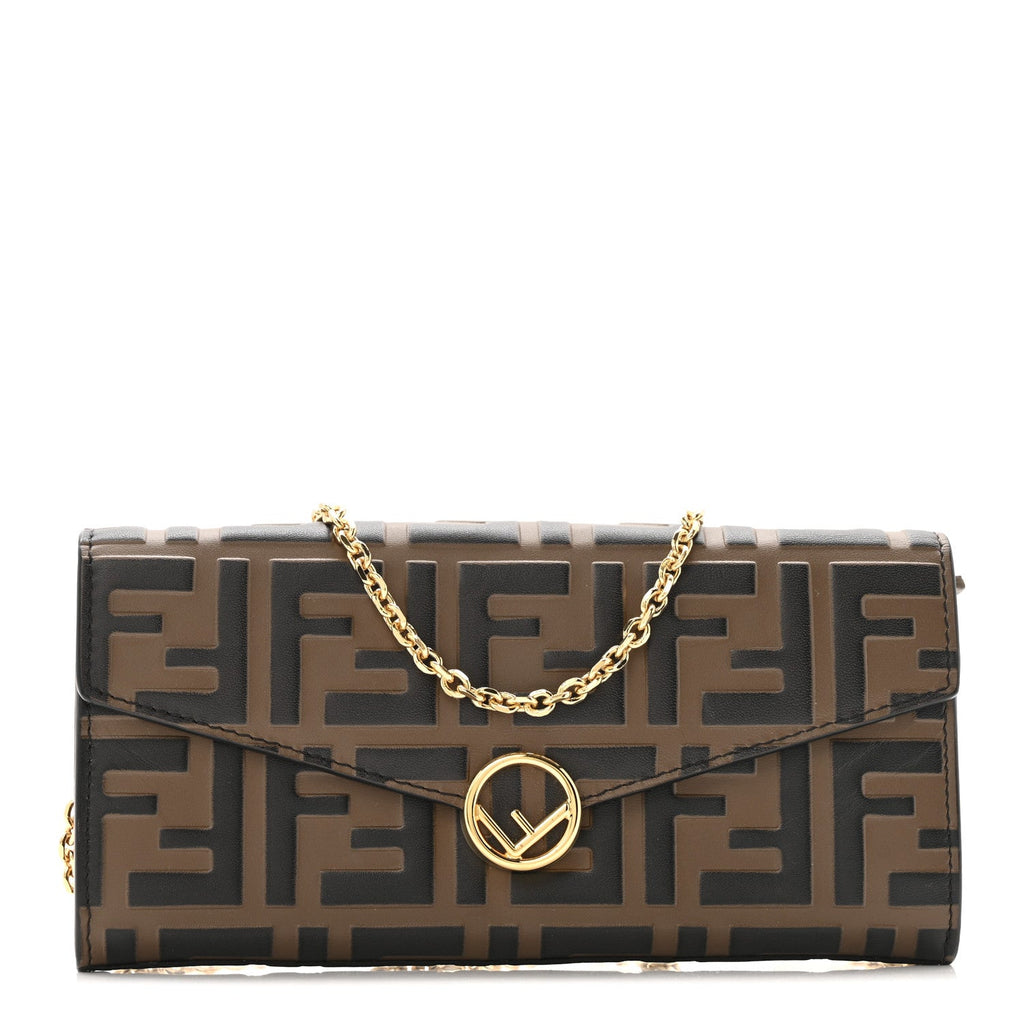 Vitello Soft F is Fendi Bi-Color FF 1974 Embossed Continental Envelope Wallet On Chain Maya Black