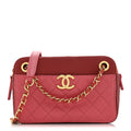 Goatskin Quilted Small In & Out Camera Case Pink Red