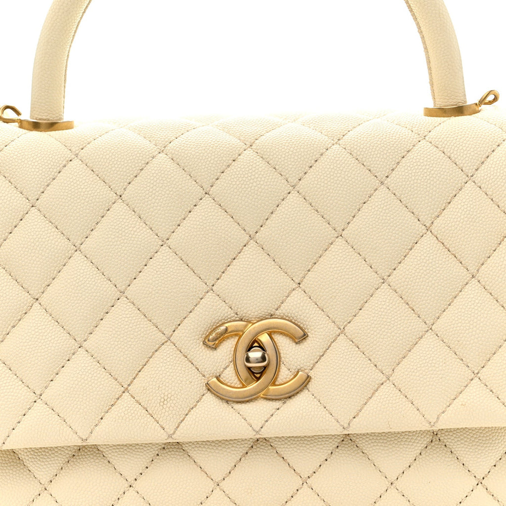 Caviar Quilted Small Coco Handle Flap White