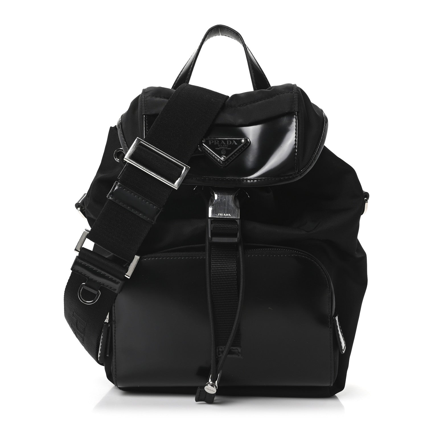 Nylon Brushed Calfskin Mini Sling Backpack  Black