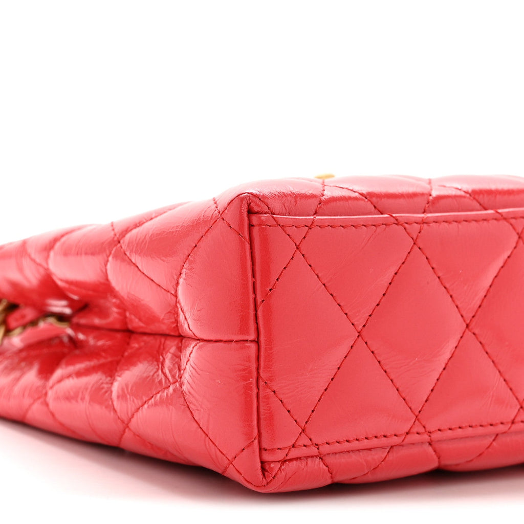 Shiny Aged Calfskin Quilted Nano Kelly Shopper Red