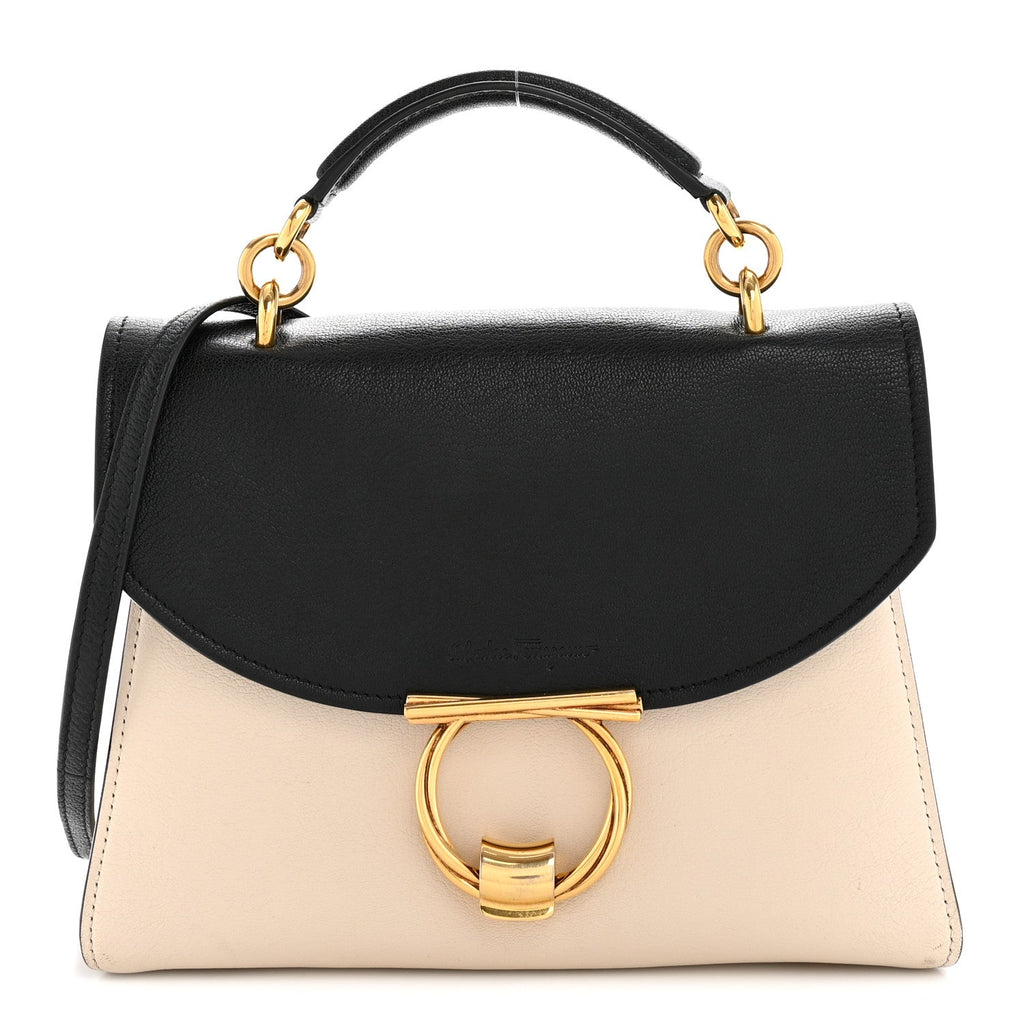 Calfskin Small Margot Top Handle Satchel Bone Black
