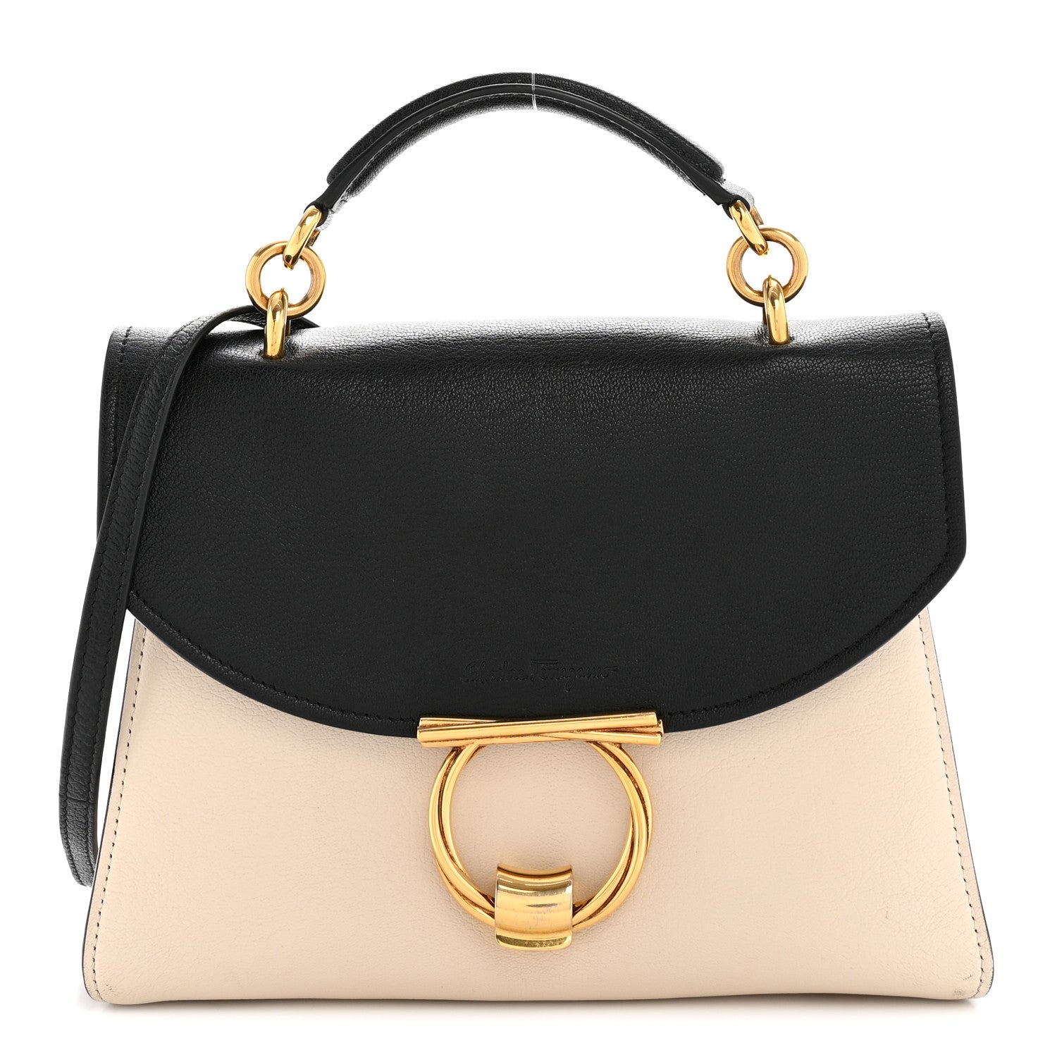 Calfskin Small Margot Top Handle Satchel Bone Black