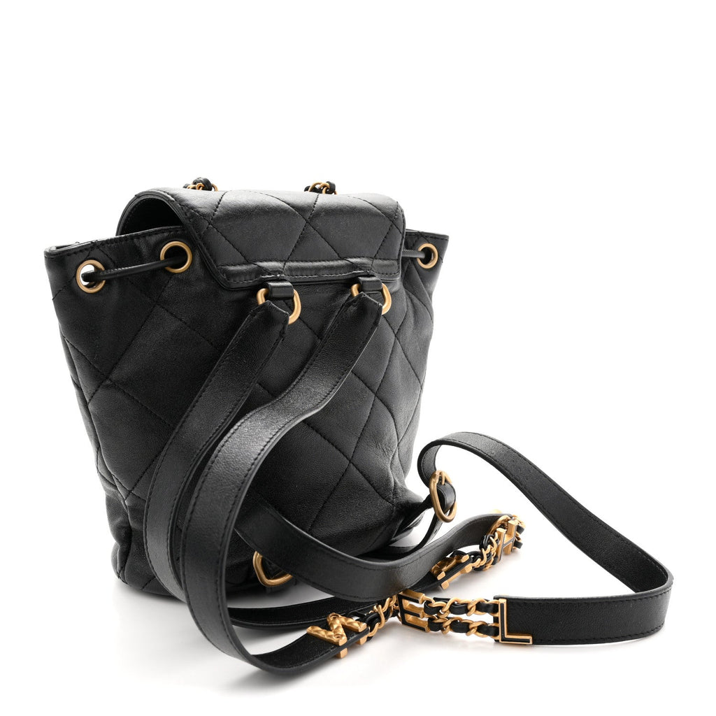 Lambskin Quilted Logo Mini Backpack Black