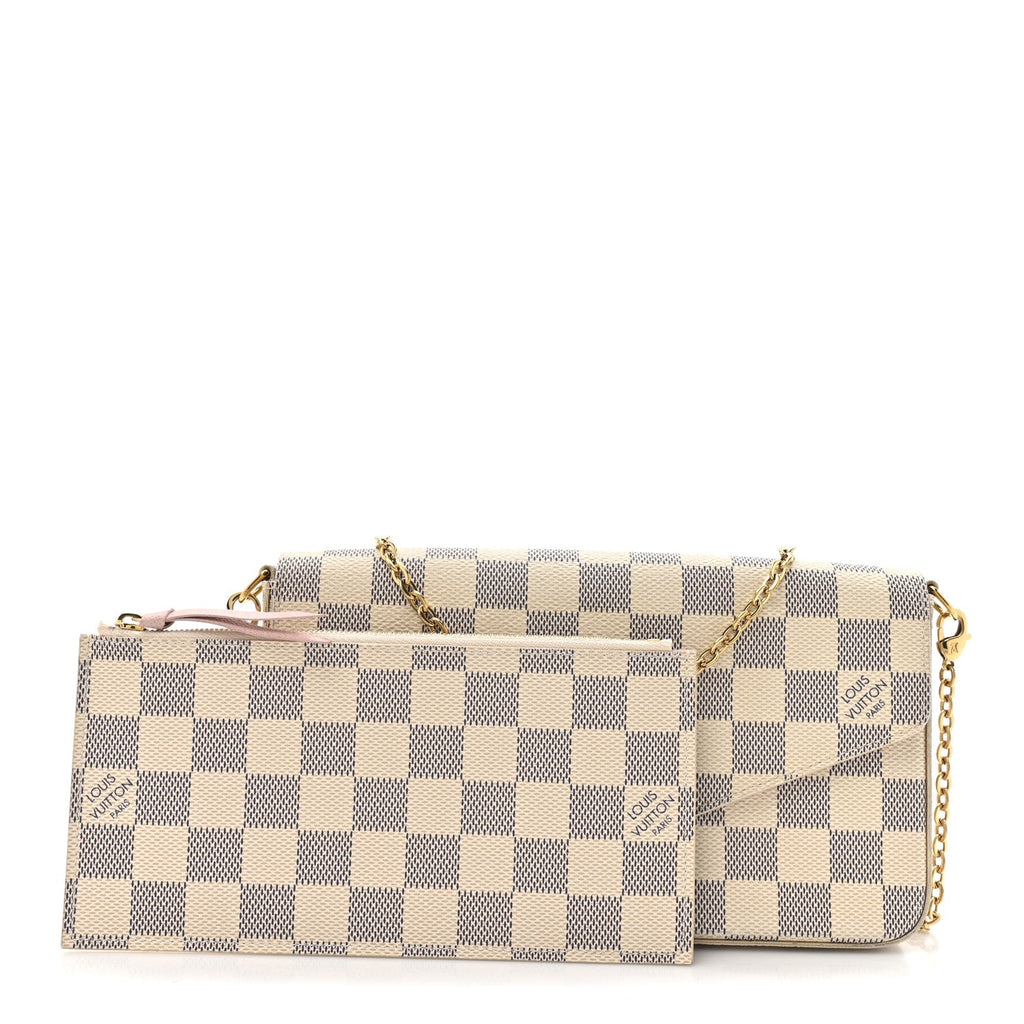 Damier Azur Pochette Felicie Chain Wallet Rose Ballerine