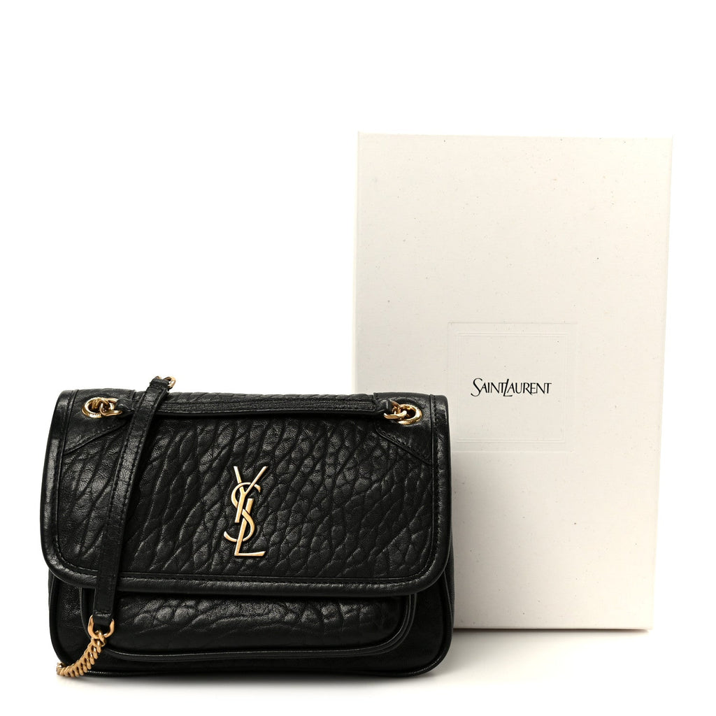 Grained Lambskin Monogram Mini Niki Chain Satchel Black
