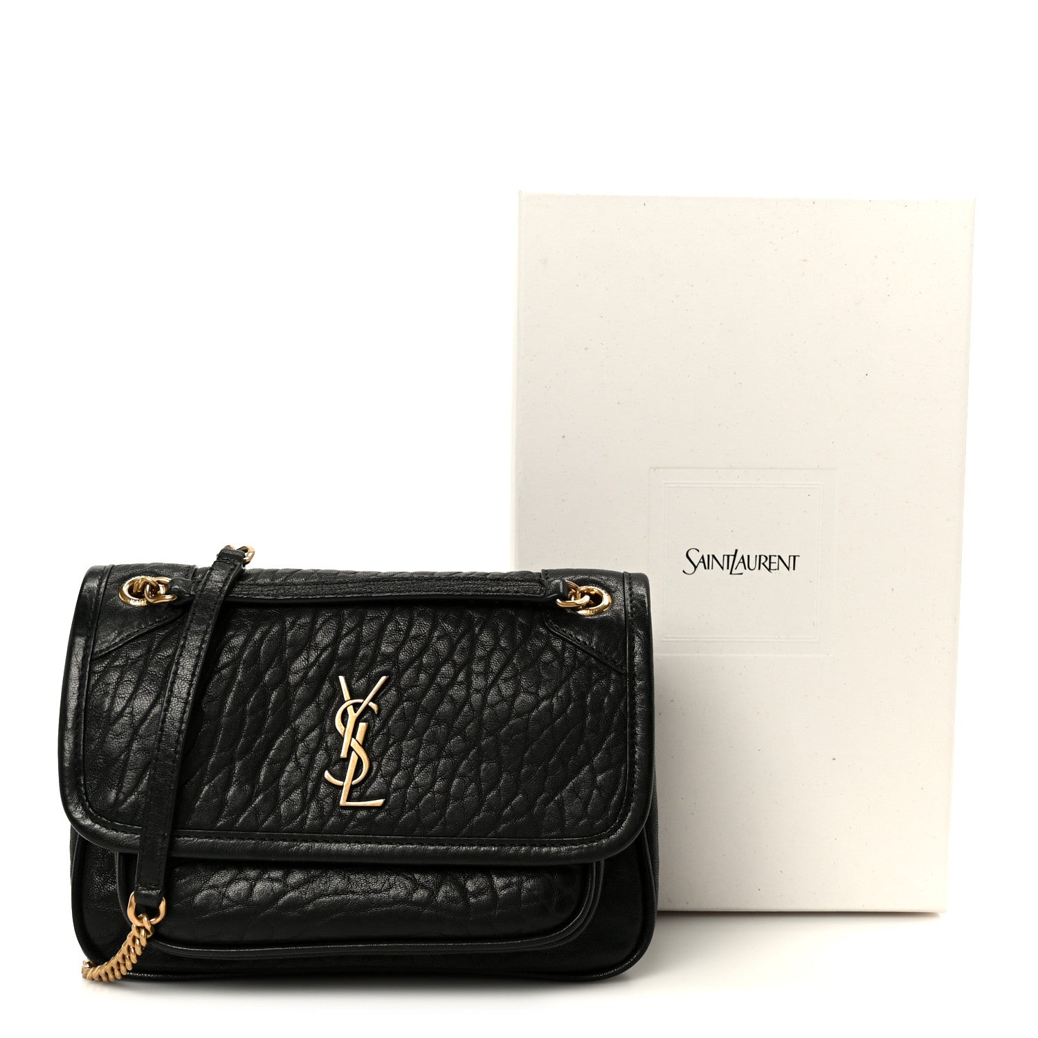 Grained Lambskin Monogram Mini Niki Chain Satchel Black