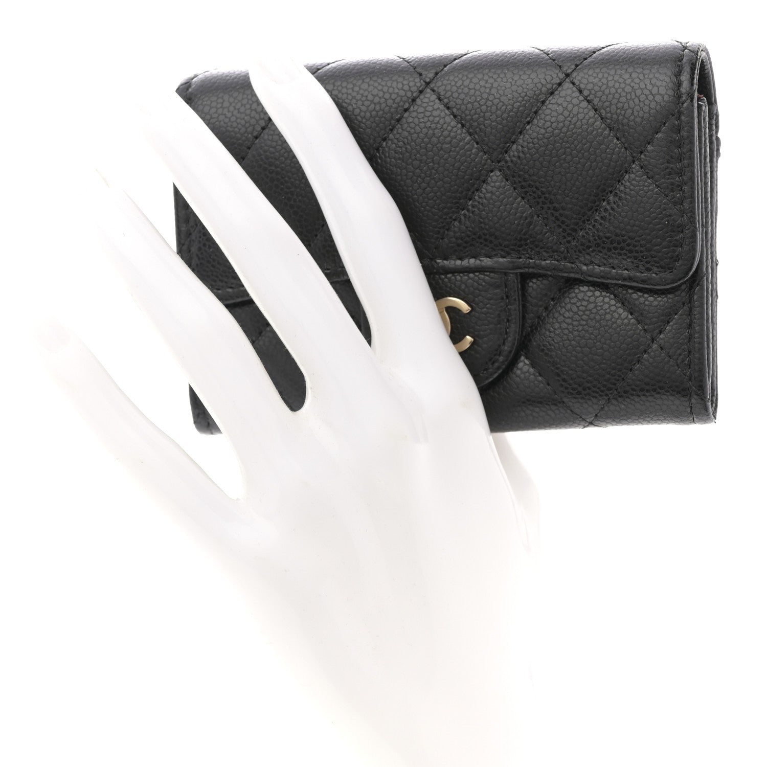 Caviar Quilted Flap  Holder Wallet Black