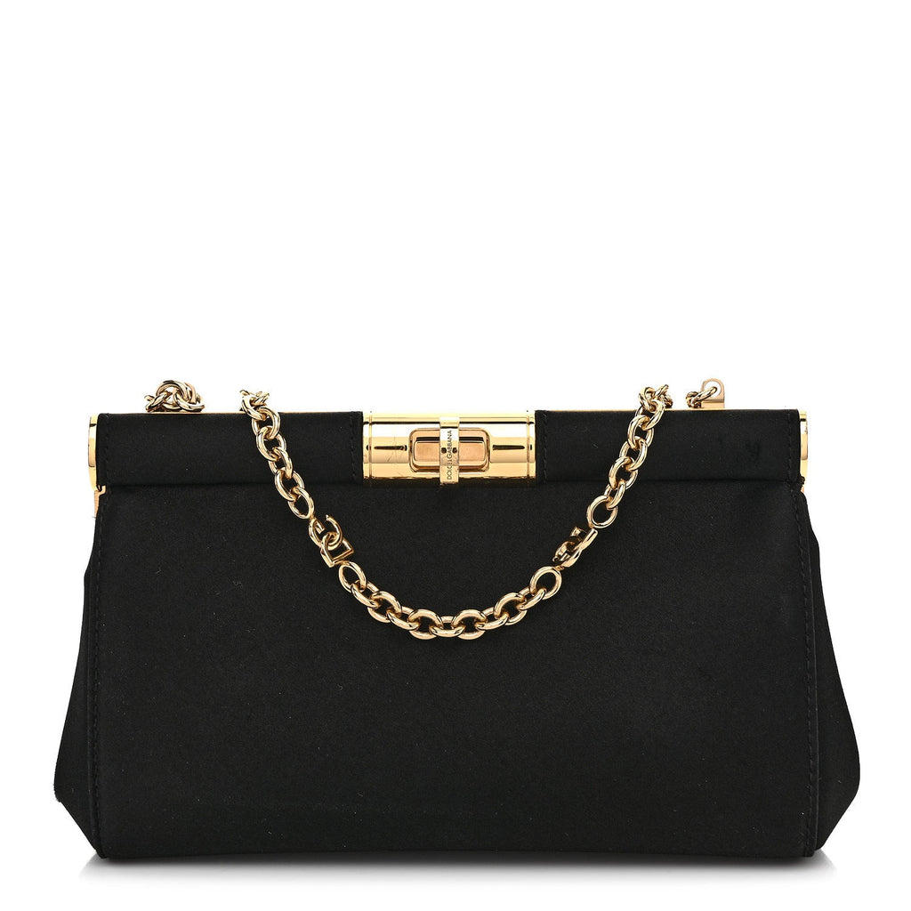 Satin Small Marlene Chain Clutch Black