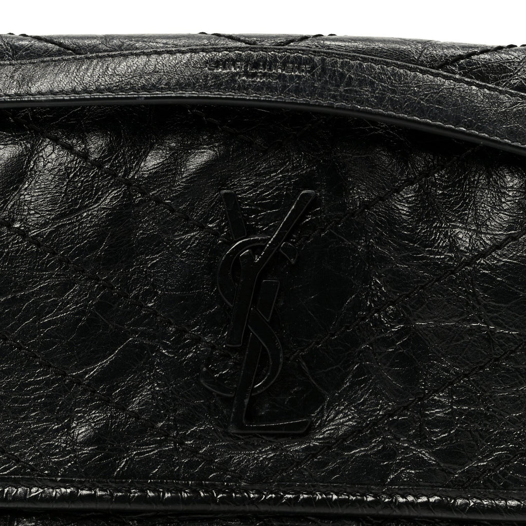 Crinkled Calfskin Matelasse Monogram Baby Niki Chain Satchel Black