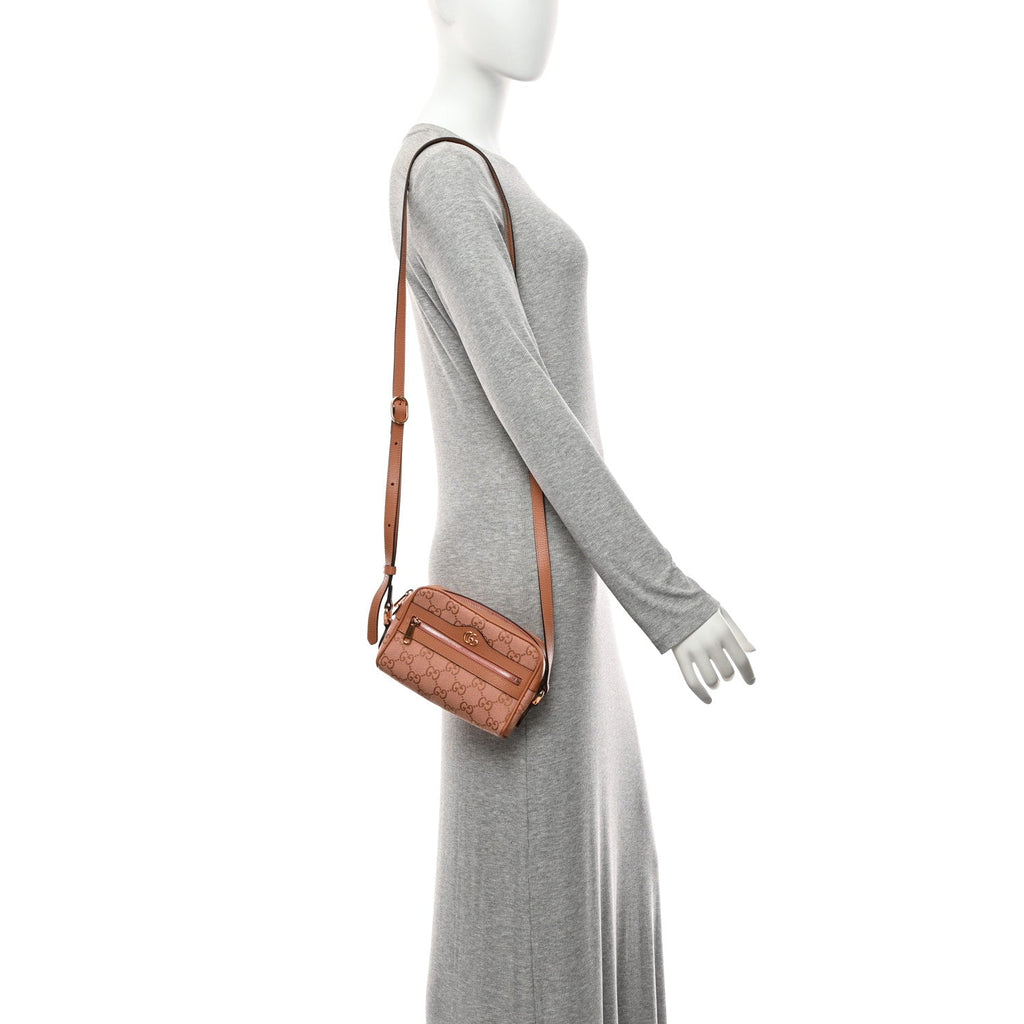Monogram Textured Dollar Calfskin Mini Ophidia Shoulder Bag Cloche Rose Pink