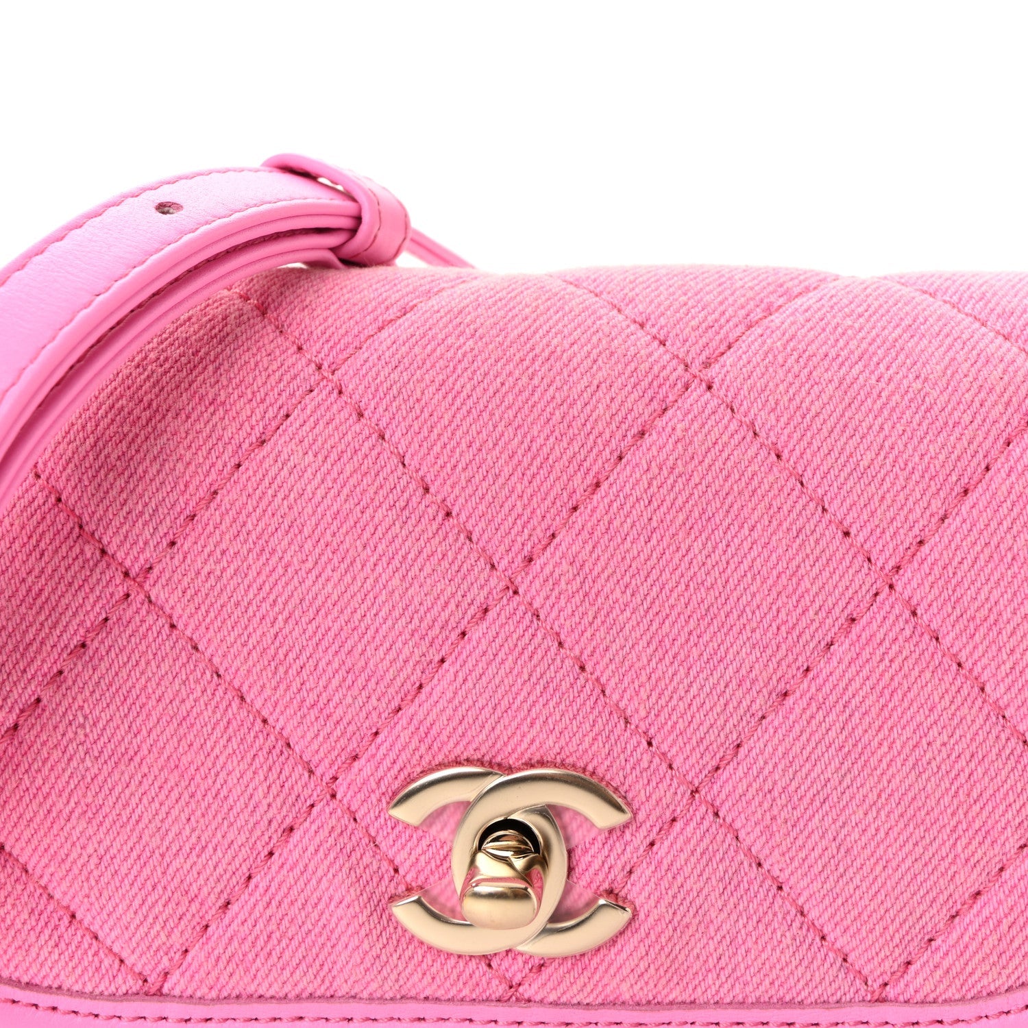 Denim Quilted Mini Messenger Flap Neon Pink