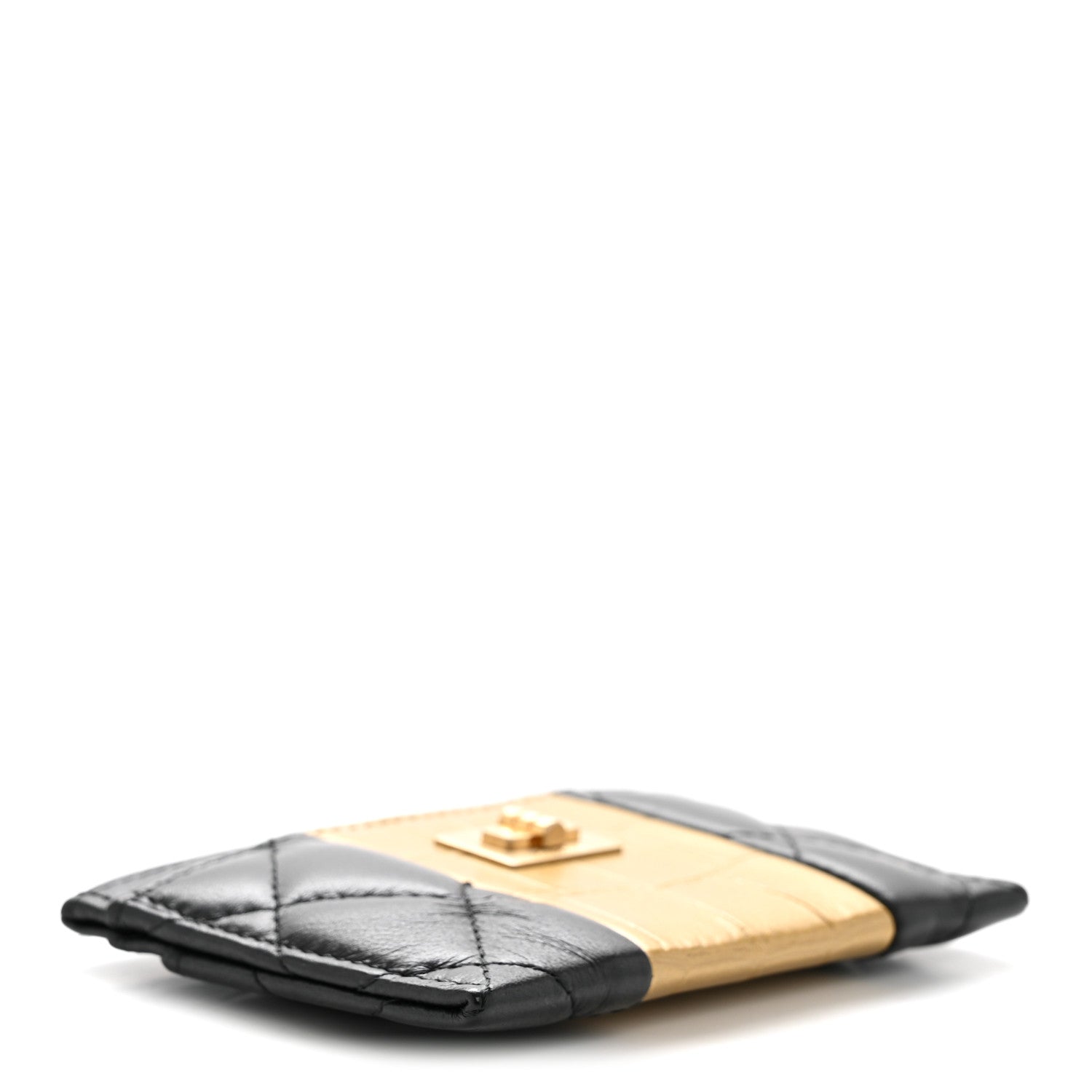 Lambskin Metallic Calfskin Crocodile Embossed 2.55 Reissue  Holder Black Gold
