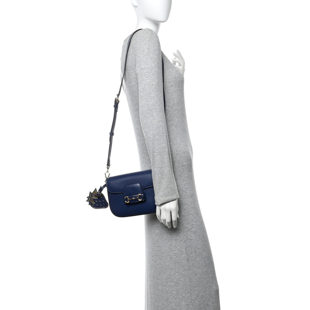 Azalea Calfskin Web Mini Horsebit 1955 Shoulder Bag Navy