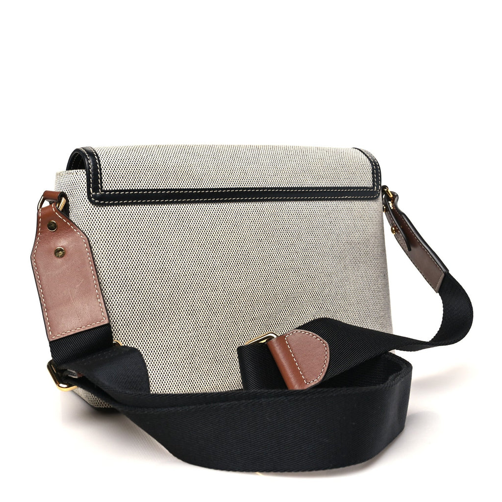 Canvas Horseferry Print Note Crossbody Bag Grey Black