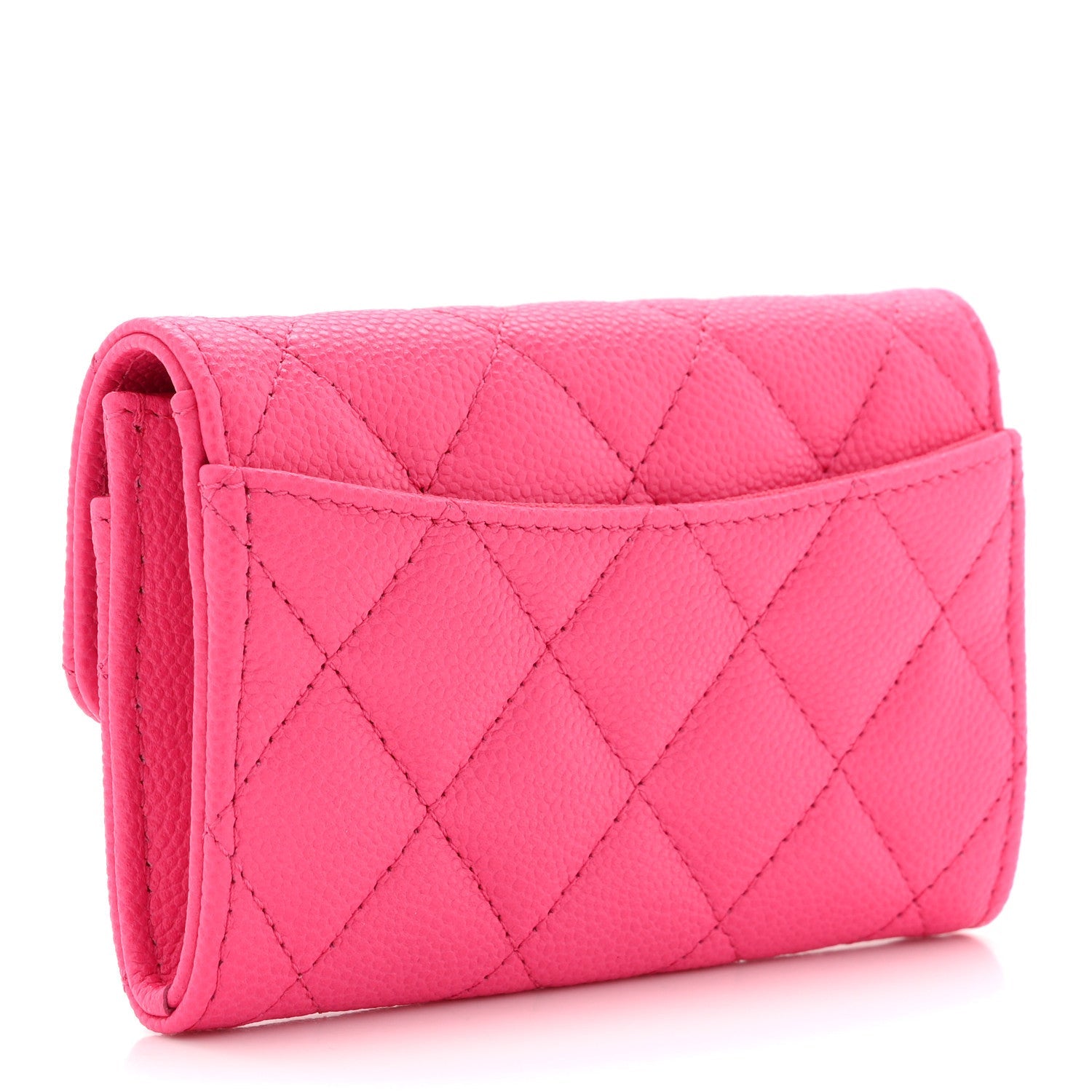 Caviar Quilted Flap  Holder Wallet Pink