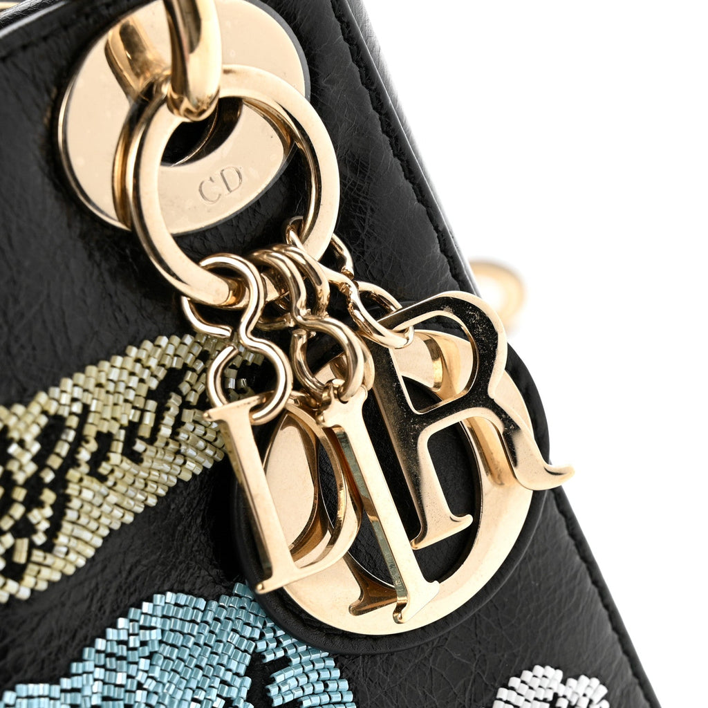 Calfskin Beaded Mini Lady Dior Black