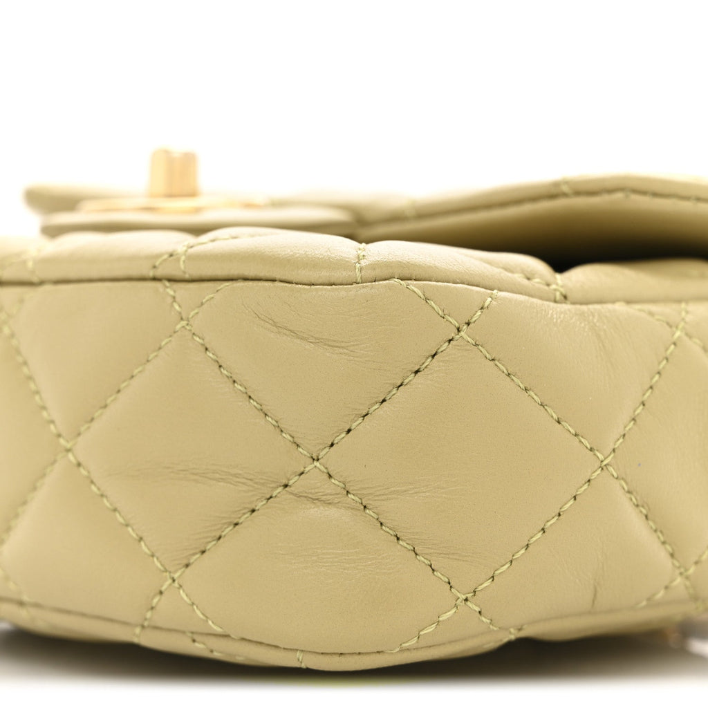 Lambskin Enamel Quilted Mini Coco Hearts Square Flap Light Green