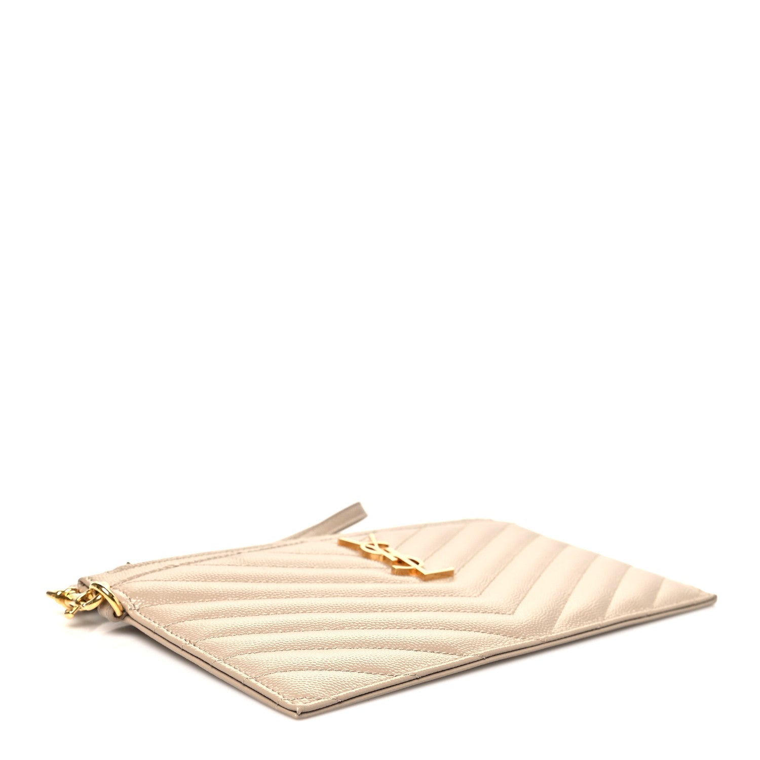 Grain De Poudre Chevron Monogram Large Bill Pouch Dark Beige