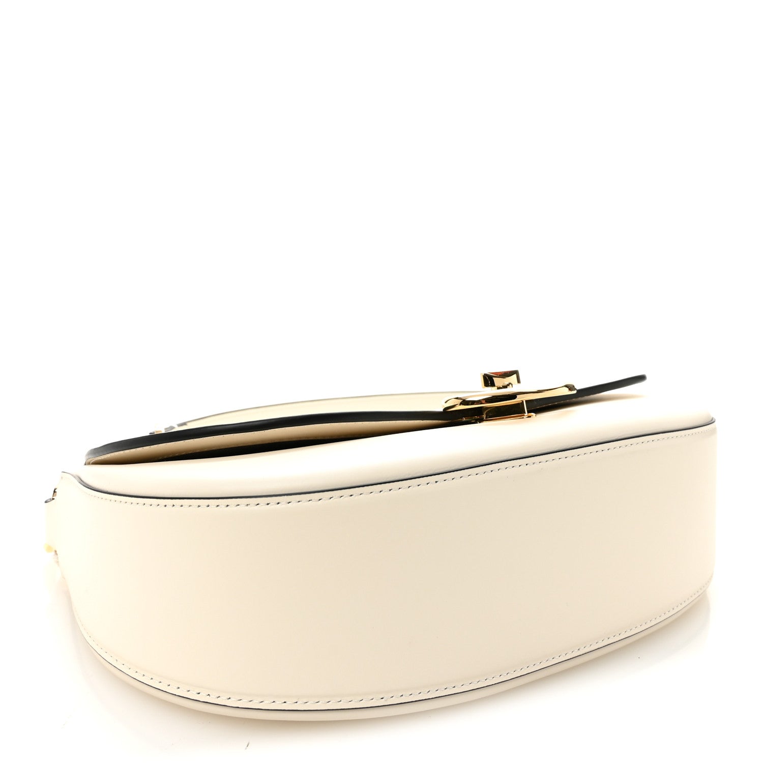 Calfskin Ohval Foldover Shoulder Bag White