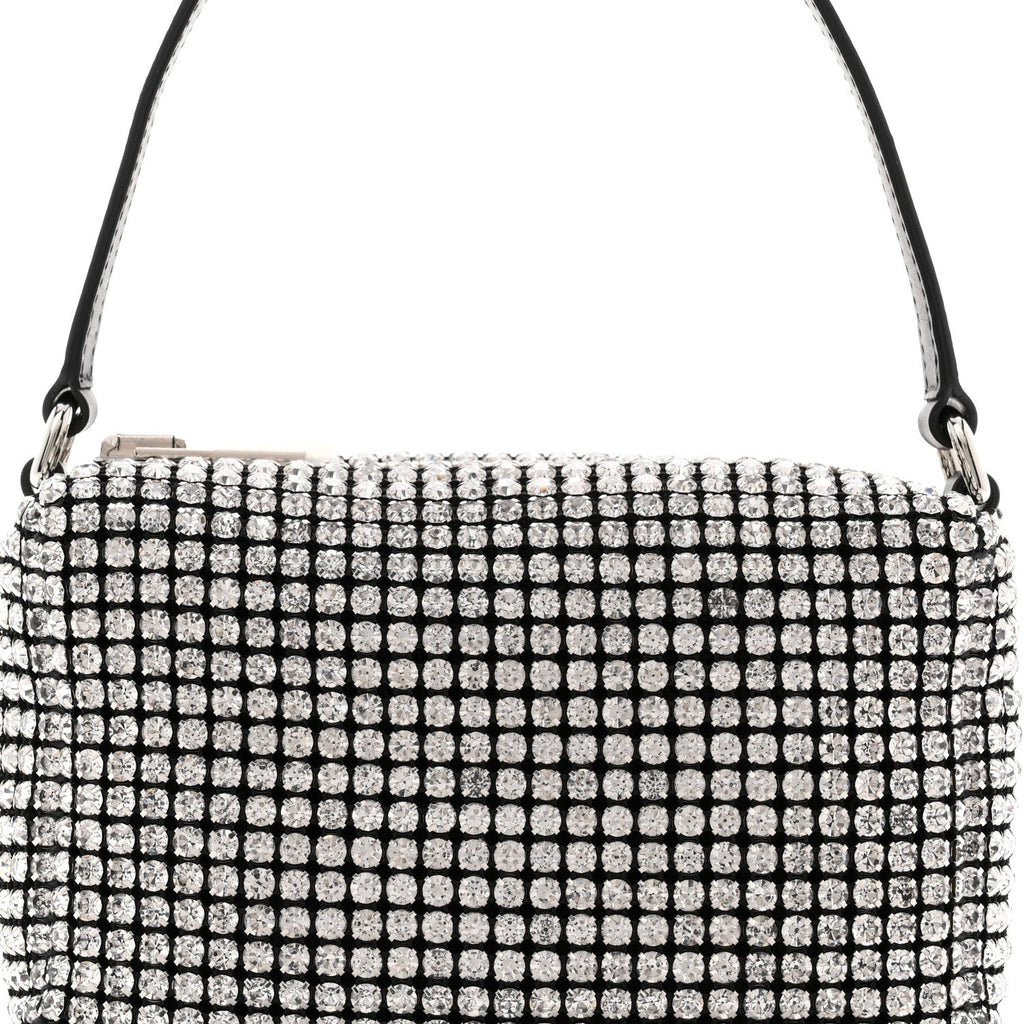 Mesh Crystal Rhinestone Mini Heiress Pouch Black Silver