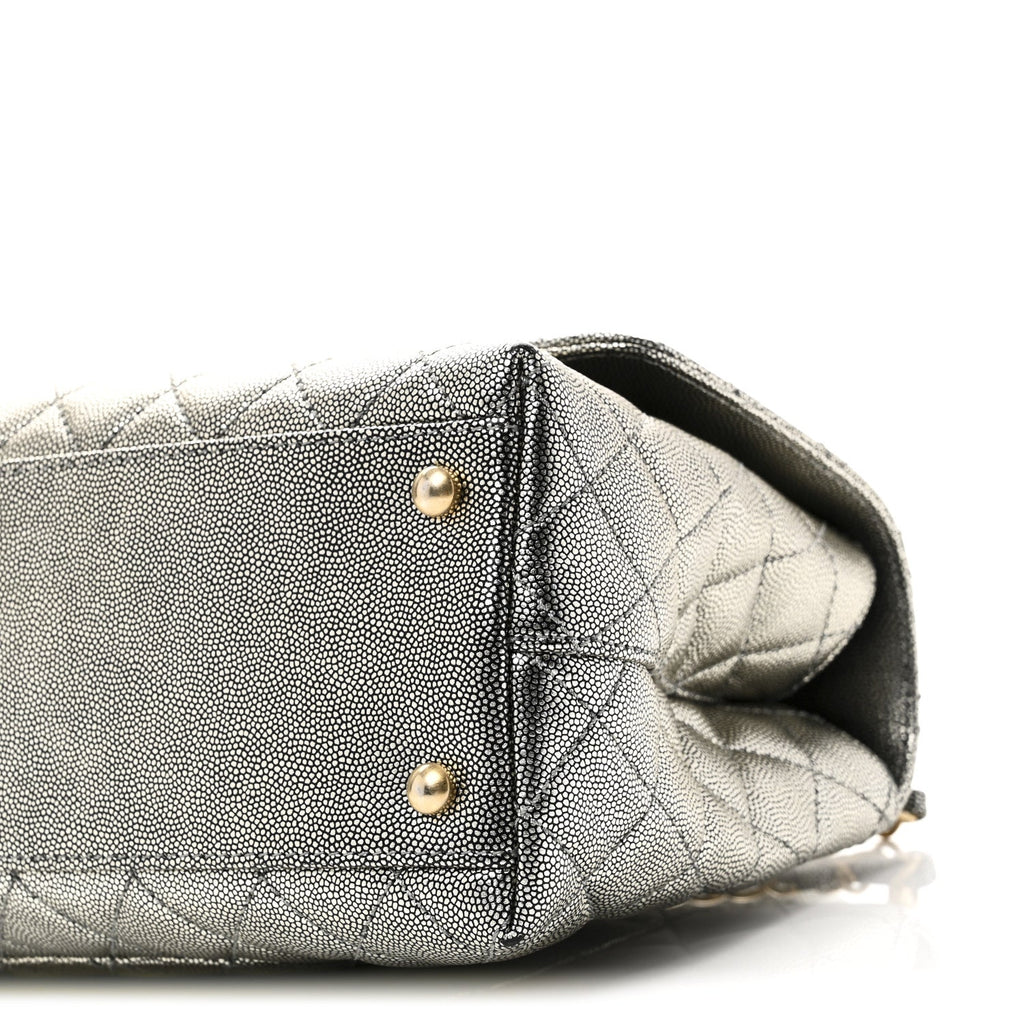 Metallic Caviar Quilted Small Coco Handle Flap Silver