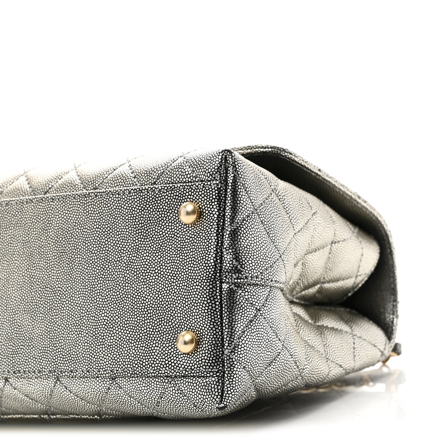 Metallic Caviar Quilted Small Coco Handle Flap Silver