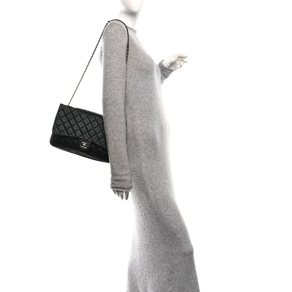 Lambskin Quilted Jumbo Chanel 3 Flap Bag Black