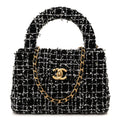 Tweed Quilted Nano Kelly Shopper Black White