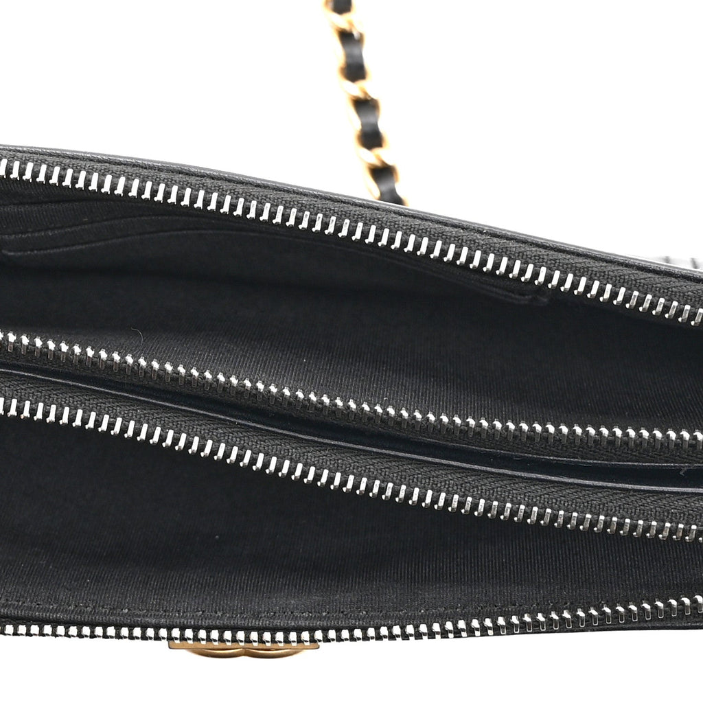 Calfskin Quilted Small Boy Clutch With Chain Black