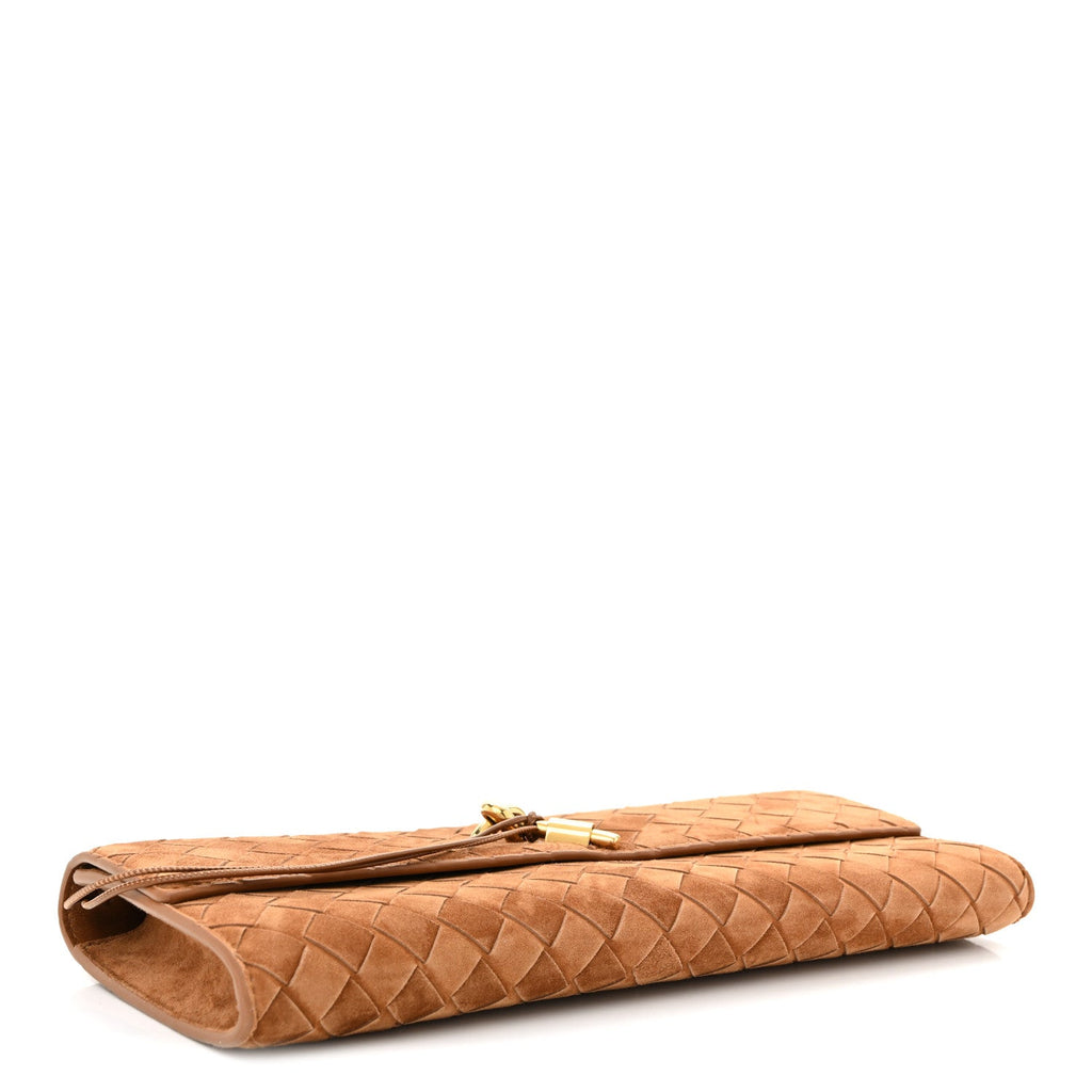 Suede Intrecciato Long Andiamo Top Handle Clutch Amber
