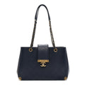 Lambskin Stitched Medium Around The Corner Shopping Tote Deep Marine