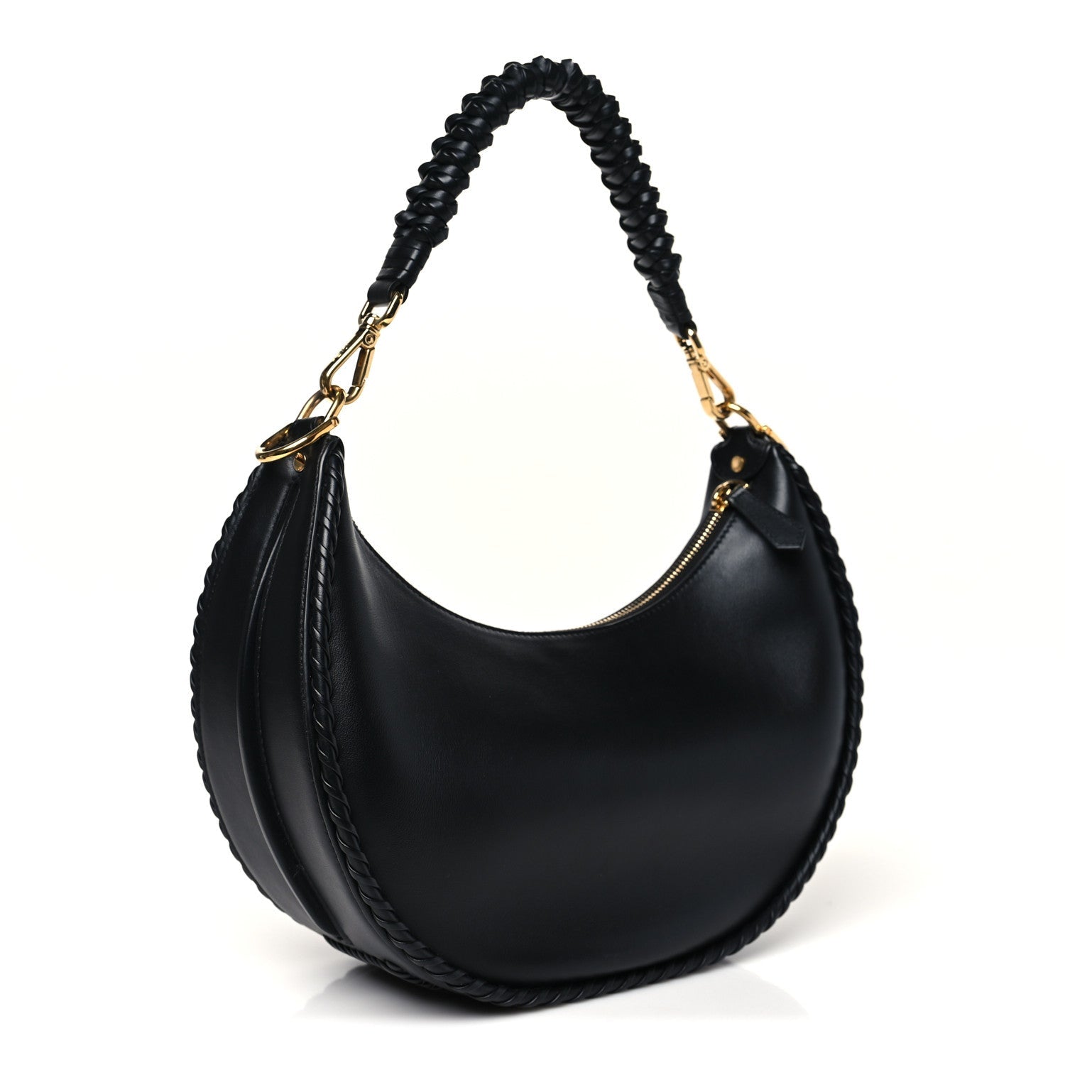 Vitello Grace Matte Whipstitch Small Fendigraphy Hobo Bag Black