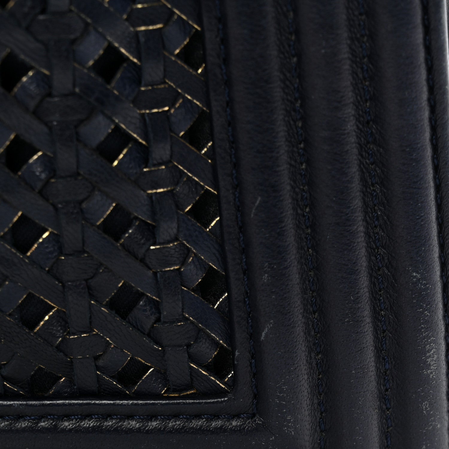 Lambskin Braided Woven Medium Boy Flap Navy Black