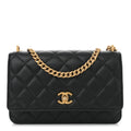 Lambskin Quilted Sweet Camellia Wallet On Chain WOC Black