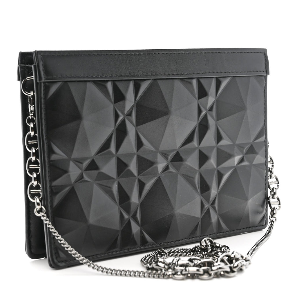Calfskin Macrocannage Diamond Caro Zipped Pouch With Chain Black