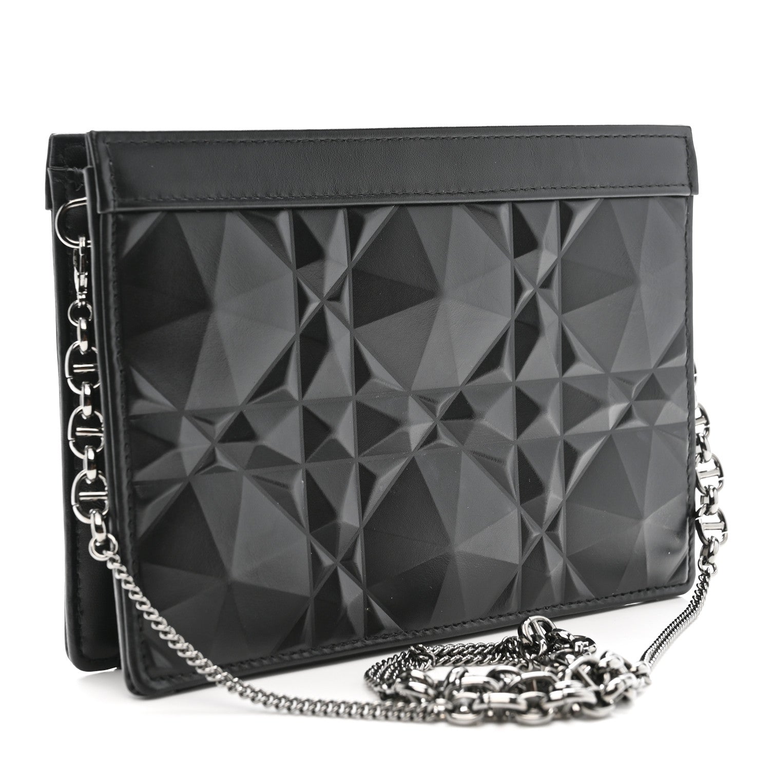 Calfskin Macrocannage Diamond Caro Zipped Pouch With Chain Black