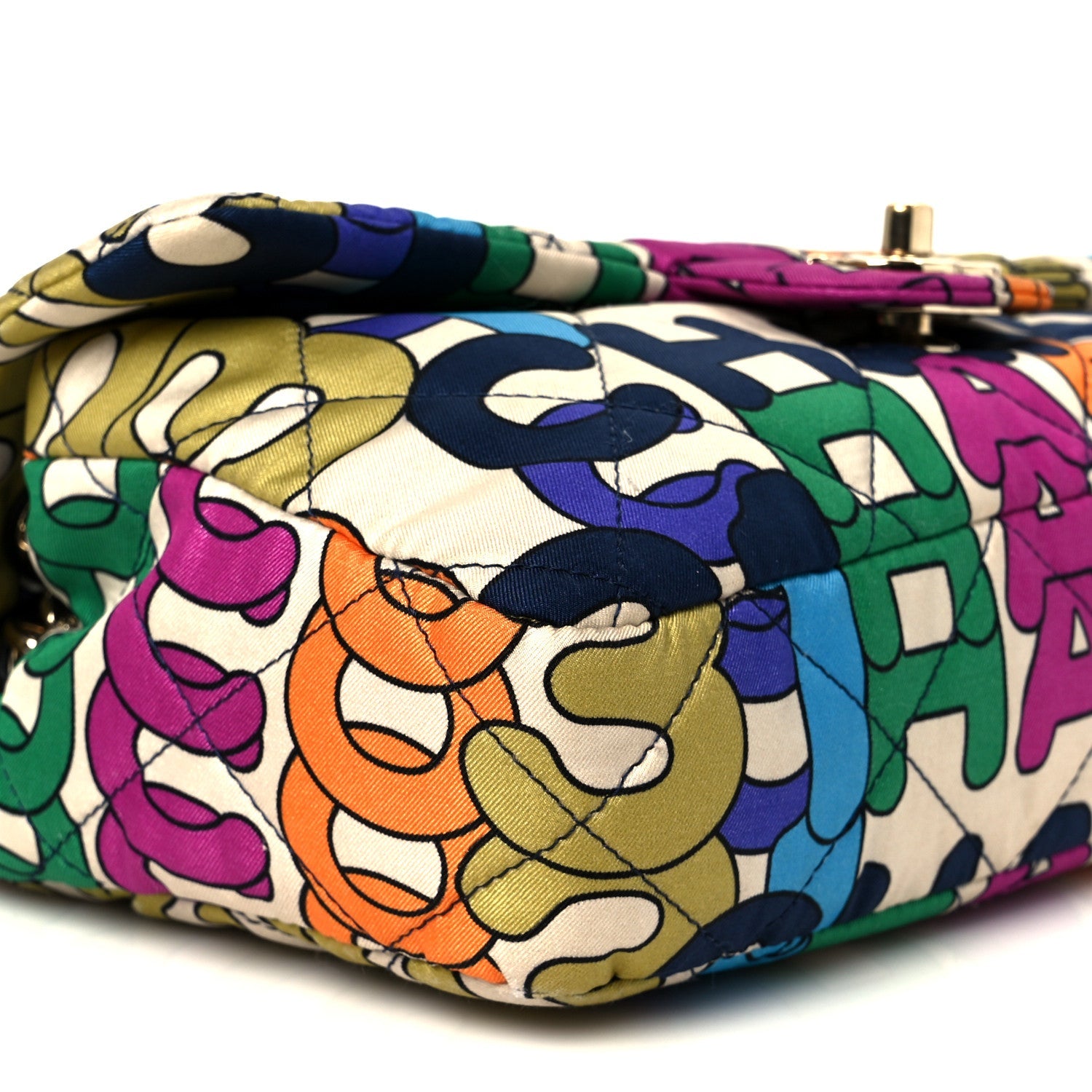 Printed Fabric Quilted Logo Single Flap Bag Multicolor