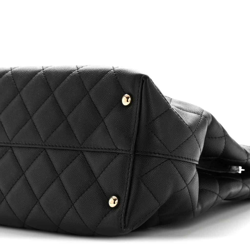 Caviar Quilted Small Shopping Tote  Black
