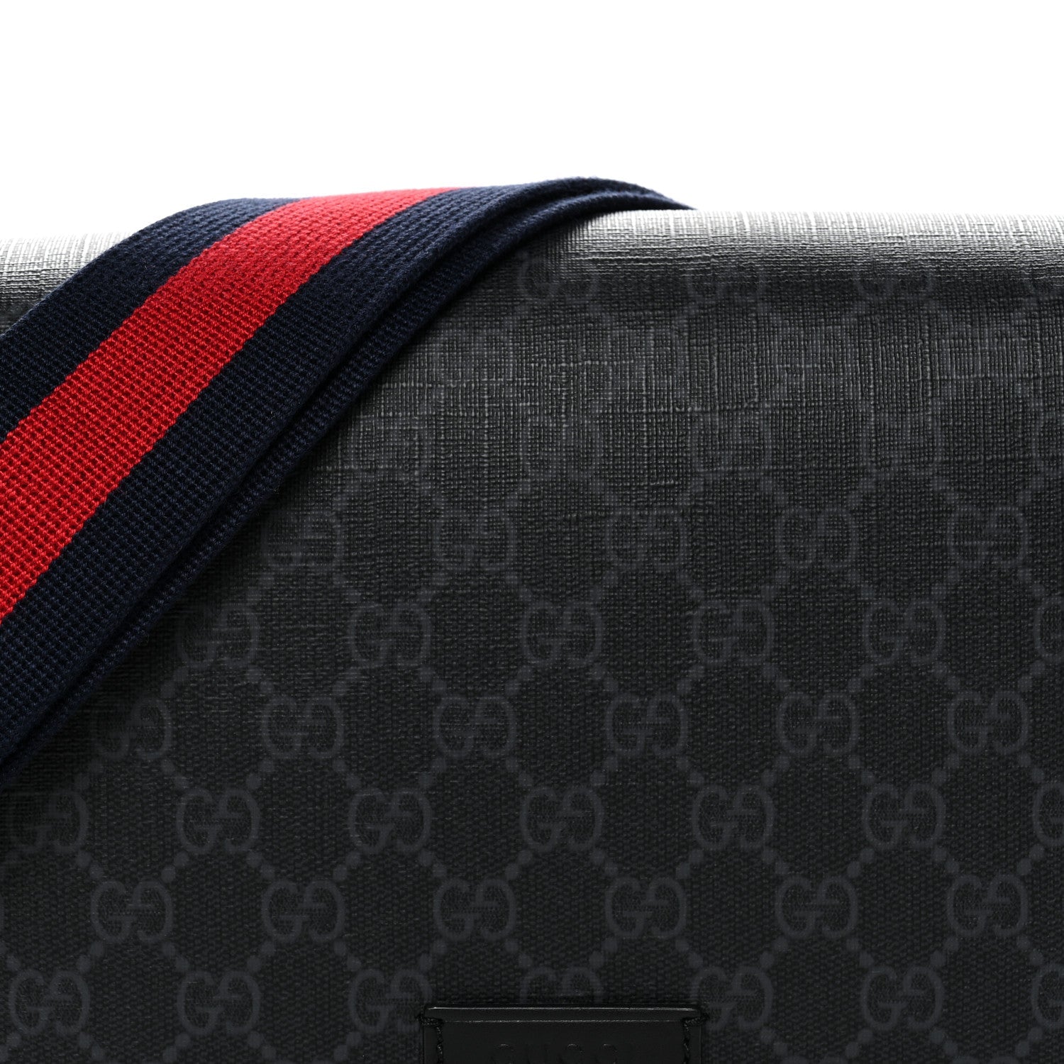 GG Supreme Monogram Appia Calfskin Web Crossbody Bag Black Grey