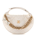 Shiny Caviar Quilted Bow Pouch Hobo White