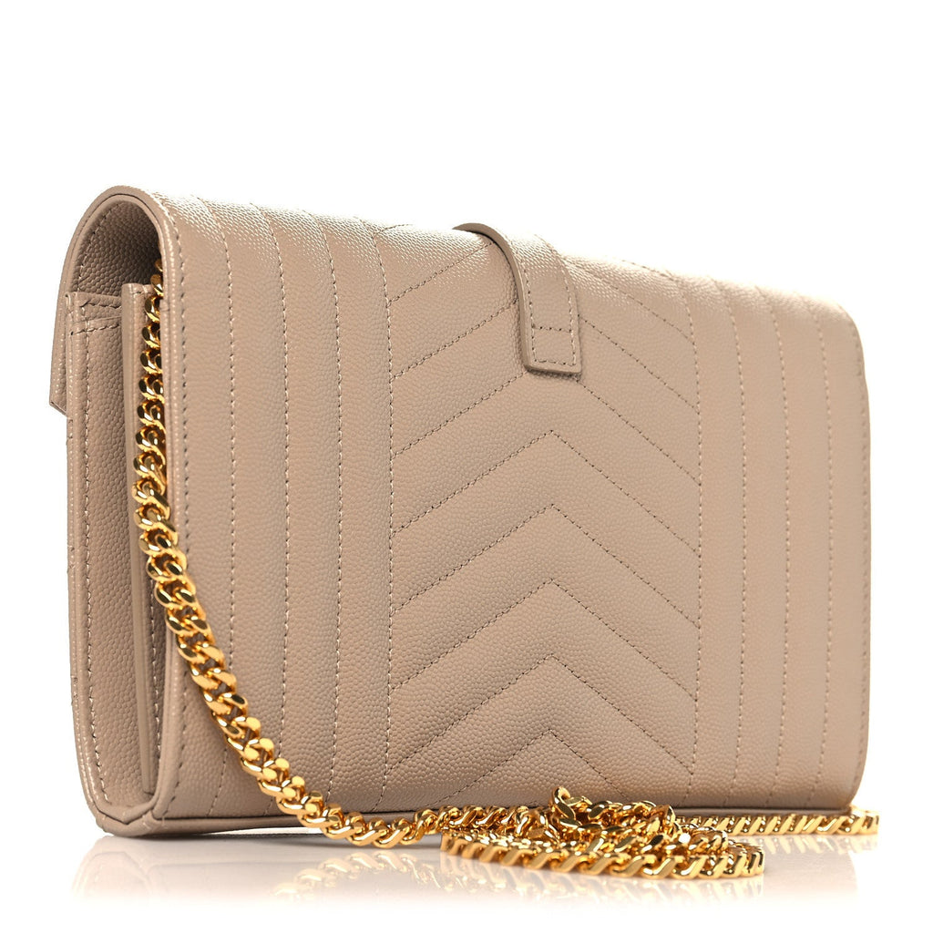 Grain De Poudre Mixed Matelasse Triquilt Monogram Chain Wallet Dark Beige