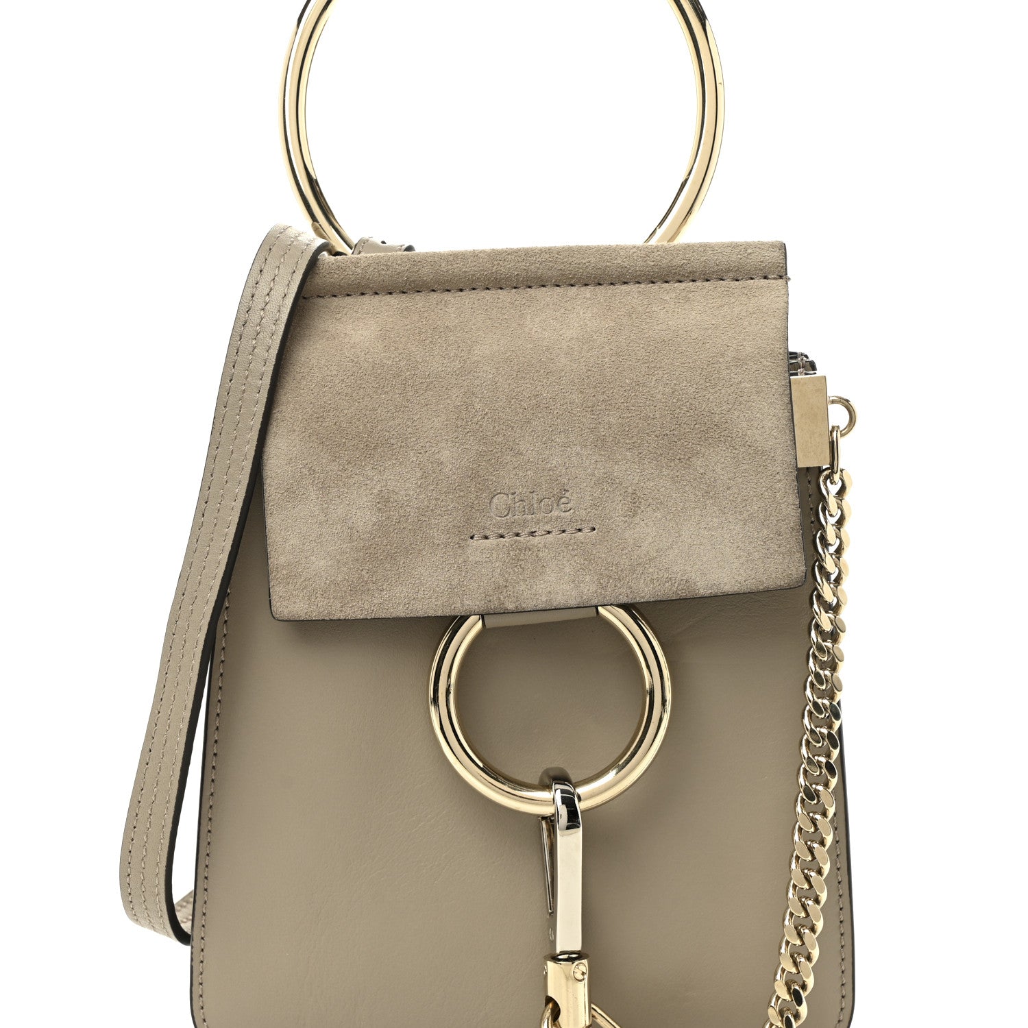 Suede Calfskin Mini Faye Bracelet Bag Motty Grey