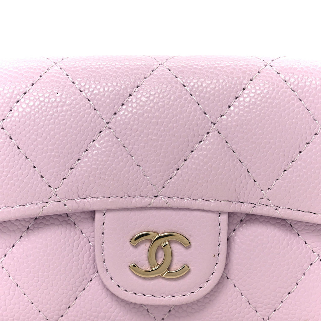 Caviar Quilted Classic 4 Key Holder Wallet Light Pink