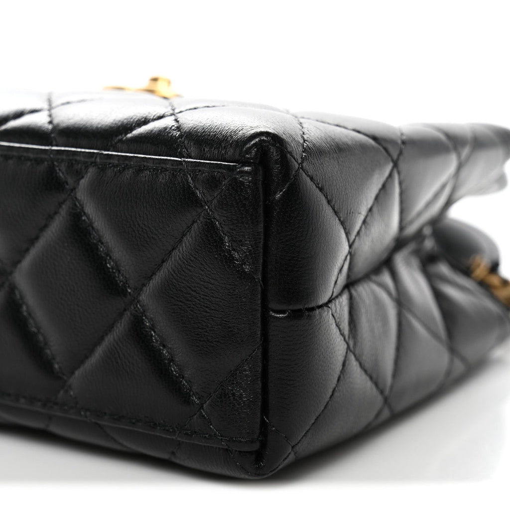 Shiny Aged Calfskin Quilted Nano Kelly Shopper Black