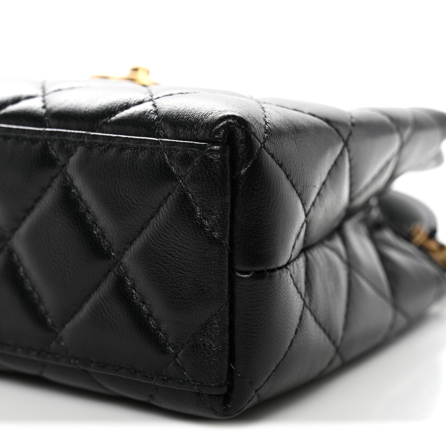 Shiny Aged Calfskin Quilted Nano Kelly Shopper Black