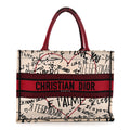 Canvas Embroidered Medium Dioramour Graffiti Book Tote Latte Multicolor