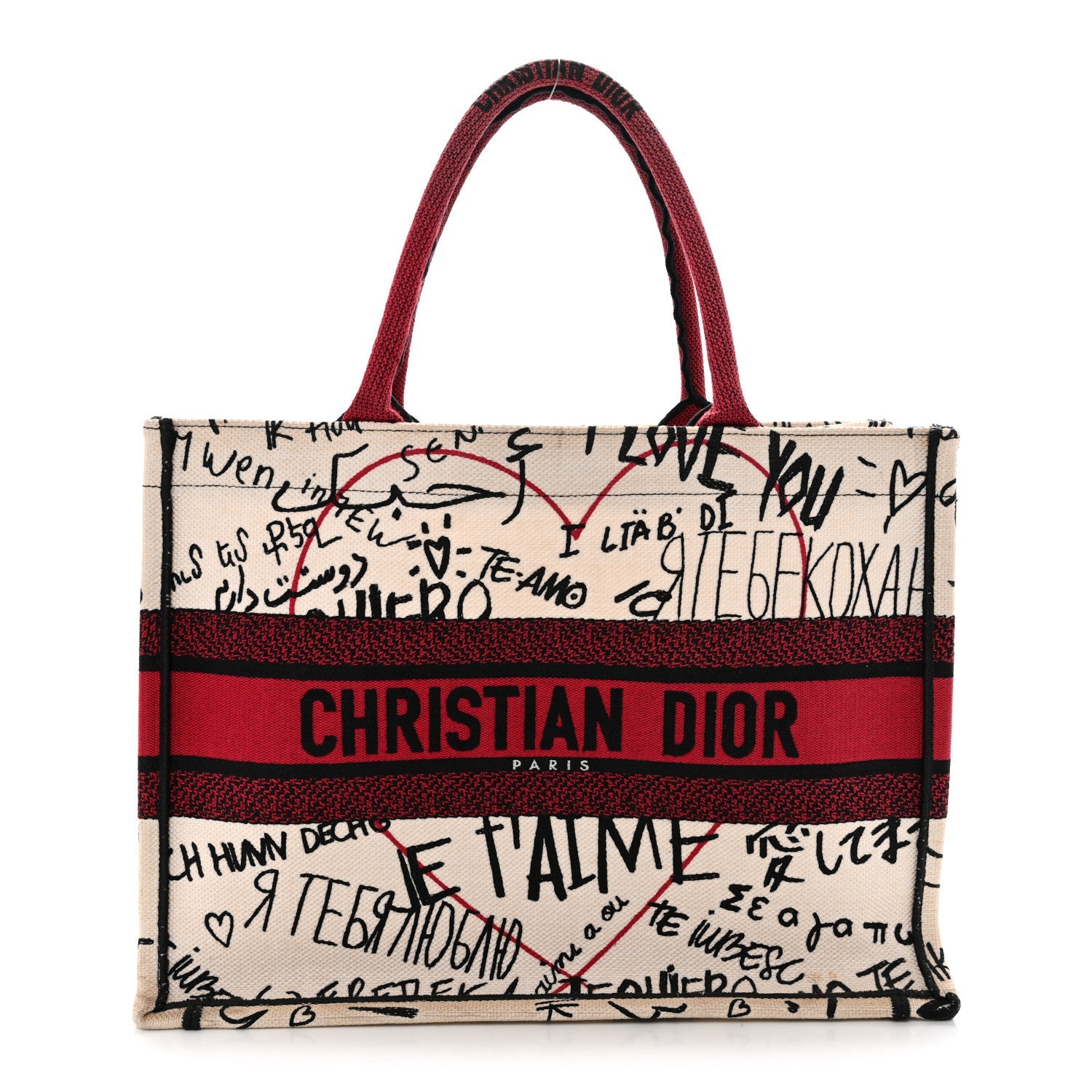 Canvas Embroidered Medium Dioramour Graffiti Book Tote Latte Multicolor